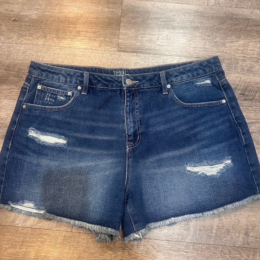 Time and Tru Distressed Dark Blue Jean Shorts